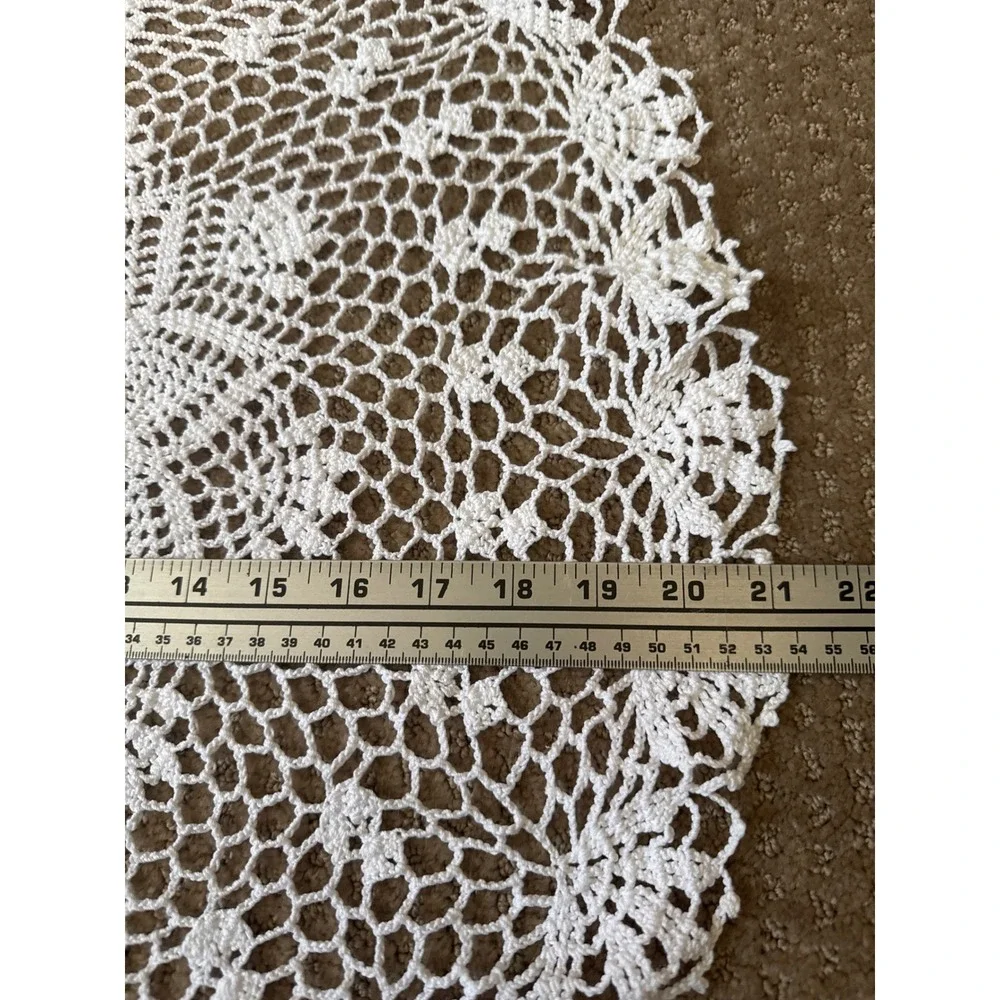 Vintage White Hand Crochet Lace Doily Set 2 Piece Round Floral Starburst 21